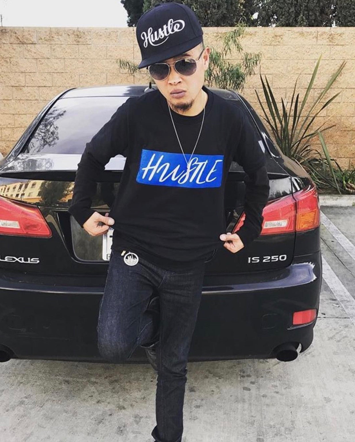 T-Shirt - Large Box Logo Silver Hustle on Black - Hustle Everything