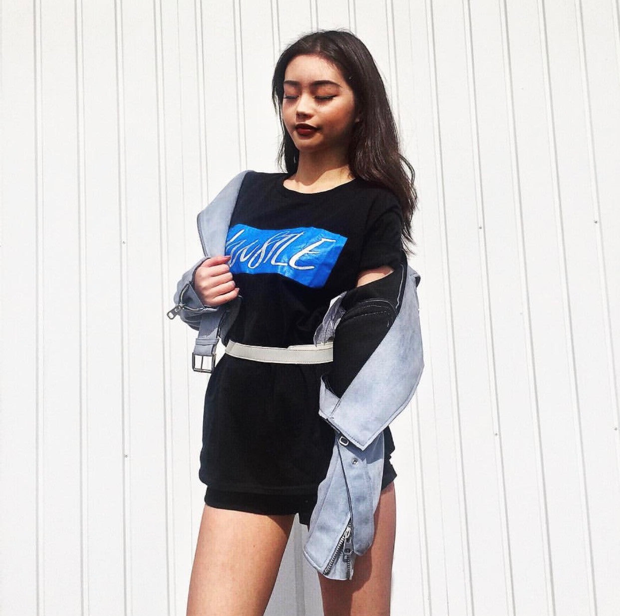 T-Shirt - Large Box Logo Silver Hustle on Black - Hustle Everything