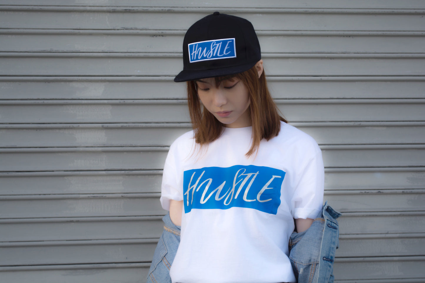 T-Shirt - Large Box Logo Silver Hustle on White - Hustle Everything